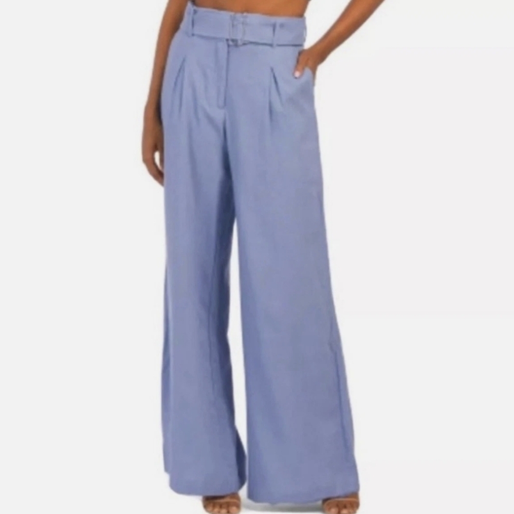 House Of Harlow 1960 Linen Blend High Waist Belted Wide-Leg Pants
